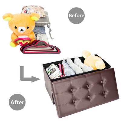 

783838 Rectangle Shape PVC Leather Surface Storage Ottoman Brown