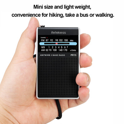 

Retekess PR15 Mini Pocket Radio FMAMWB Tuning Radio Receiver NOAA Weather Warning for Outdoors Activities