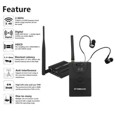 

TP-WIRELESS TP-WMS02 In-ear Stage Audio Monitor System Professional 24GHz Digital Wireless Monitor System 1 Transmitter 10 Receiv