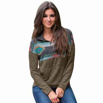 

womens sweatshirt Autumn Lapel Zip Long Sleeve Print Slim Top
