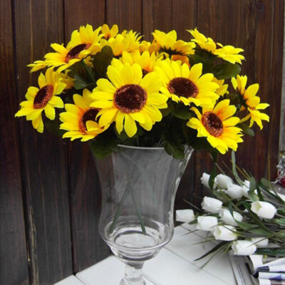 

7 Heads Beauty Fake Sunflower Artificial Cloth Flower Bouquet Home Floral Decor