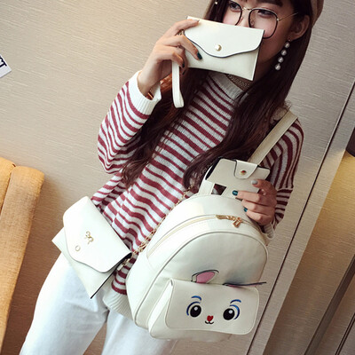 

Tailored 4Pcs Womens Cute Rabbit Printing BackpackCrossbody BagsHandbagCard Holder BG