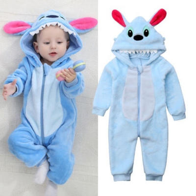 

Canis Newborn Kids Baby Boys Stitch 3D Ear Zipper Hooded Romper Jumpsuit Outfits