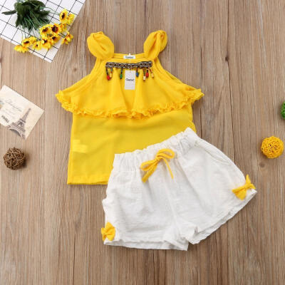 

2PCS Baby Girl Kid Bowknot Casual T-shirt Top VestShorts Loose Pants Clothes