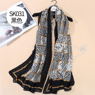 

European&American fashion simulation silk chain color silk scarf beach holiday sunscreen silk scarf shawl beach towel