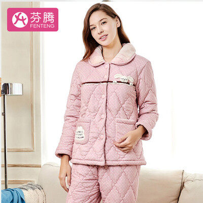 

Fenton coral fleece womens underwear pajamas womens home clothes quilted fashion lapel cardigan autumn&winter womens pajamas womens winter J97509267 bean paste powder