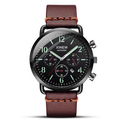 

Gobestart Fashion Sport Mens Alloy Case Leather Band Quartz Analog Wrist Watch