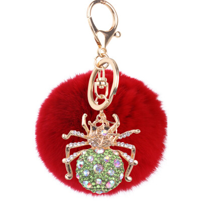 

Keychain alloy studded spider hanging bag mobile phone accessories cute animal rex rabbit hair car pendant