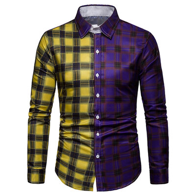 

Color Block Plaid Print Long Sleeves Shirt
