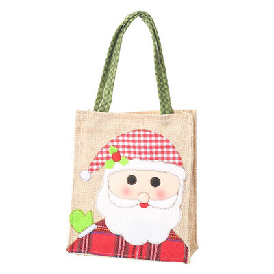 

Hot Sale Christmas Linen ClothTote Bag Cartoon Embroidered Tote Handheld Gift Bags