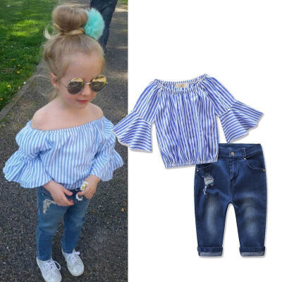 

Toddler Baby Kids Girls Outfit Long Sleeve T-shirt TopsJeans Pants Clothes Set