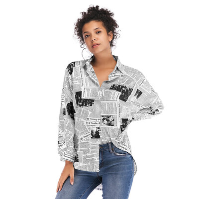 

Newspaper Letters Print Button-up Shirt