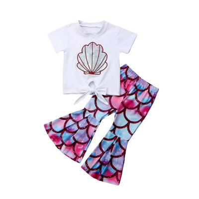

Summer Kids Baby Girl Mermaid Tops T-Shirt Pants Leggings 2PCS Outfit Sunsuit