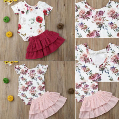 

Cute Newborn Baby Girls Cotton Tops Floral Romper TuTu Dress Outfits Set Clothes