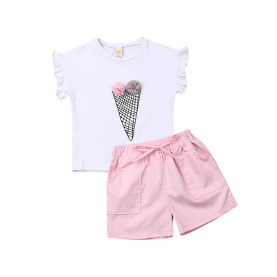

Fashion Toddler Baby Girl Ice Cream T-shirt Tops Shorts Pants Outfit Set Clothes