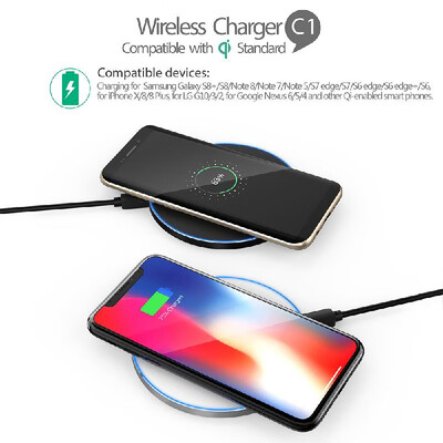 

INCHOR Portable Ultra-thin Round Shape Qi Wireless Charger Charging Pad Universal Phone Charge Base Safe Quick Charge for Samsung
