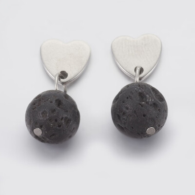 

Natural Lava Beads Ear Studs with 304 Stainless Steel Findings Heart&Round 20mm Pin 07mm