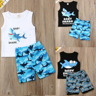 

Newborn Toddler Kids Baby Boy Shark Clothes T-shirt TopsShorts Pants Outfit Set