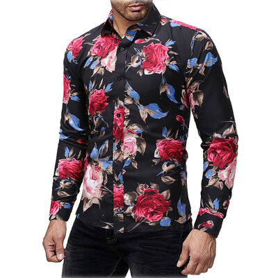 

SUNSIOM Men Flower Floral Print Shirt Blouse Slim Fit Fashion Casual Long Sleeve Shirt