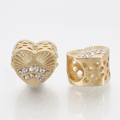 

Alloy Rhinestone European Beads Large Hole Beads Heart Crystal Golden 105x12x9mm Hole 5mm