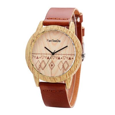 

Fanteeda FD073 Unisex Fashion Wooden Case PU Band Quartz Watch