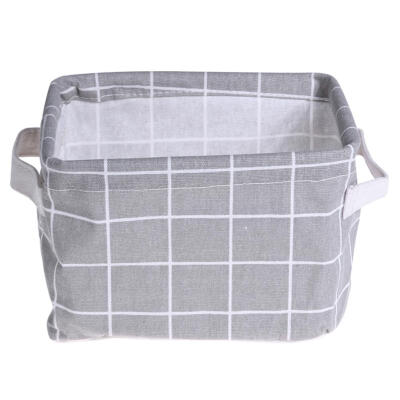 

Plaid Cotton Linen Desktop Cosmetics Storage Basket Sundries Box Holder