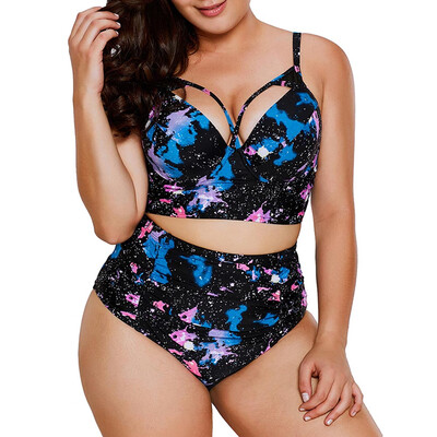 

Plus Size Cut Out Galaxy Print Bikini