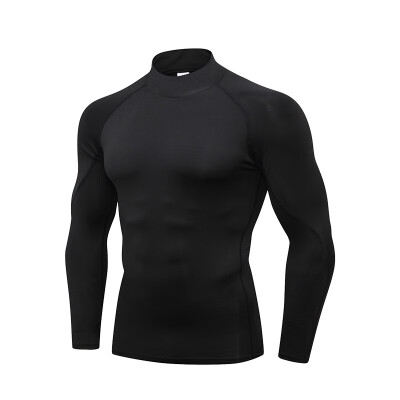 

Mens high collar long sleeve exercise running long sleeve T-shirtDISHENG-058