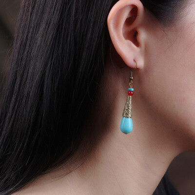

Ethnic style jewelry bronze accessories turquoise earrings without pierced earrings original earrings female models