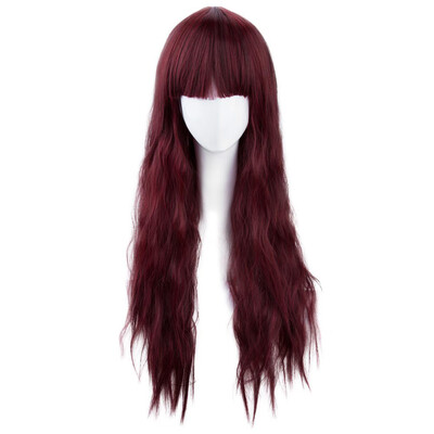 

Full Bangs Heat Resistant Long Half Curly Hair Wig Natural Wine Red