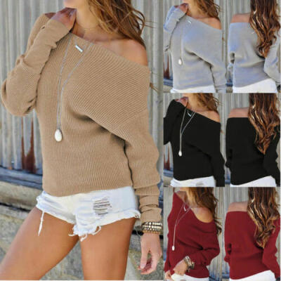 

Women Casual Loose Jumper Lady Off-shoulder Oversized Sweater Blouse Tops