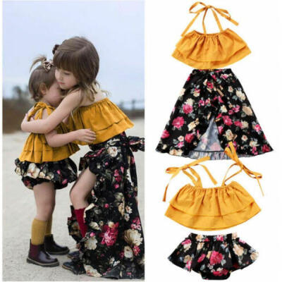 

USA Toddler Baby Kids Girls Sisters Floral Tops Romper Shorts Dress Outfits Set