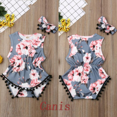 

AU Summer Newborn Baby Girl Clothes Flower Romper Bodysuit Jumpsuit Outfit 0-24M