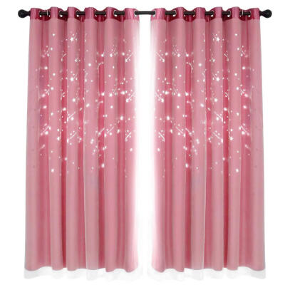 

2pcs Star Shower Hollow Yarn Blackout Curtains Windows Decorative Drapes