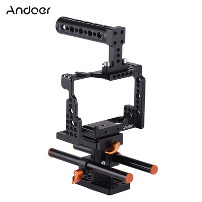 

Andoer Camera Cage Top Handle 15mm Rod Baseplate Kit Video Film Movie Making Stabilizer Aluminum Alloy with Cold Shoe Mount fo