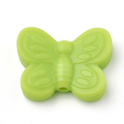 

Food Grade Environmental Silicone Beads Chewing Beads For Teethers DIY Nursing Necklaces Making Butterfly LawnGreen 20x25x6mm