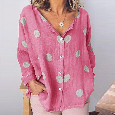 

Fashion Polka Dot Printed Blouse Women Casual Shirt Long Sleeve V Neck Buttons Loose Women Blouses Tops Basic Blusas