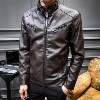 

KSENV leather jacket mens self-cultivation handsome&handsome new top trend lapel motorcycle service 11248