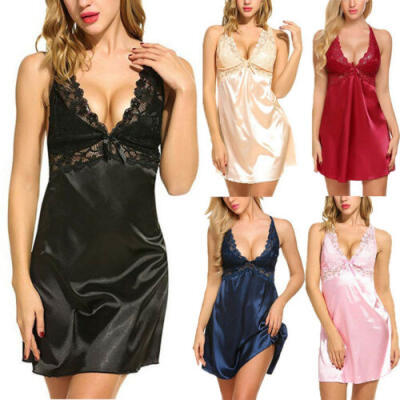 

Women Satin Lace Lingerie Dress Babydoll Underwear Nightwear Sleepwear Plus Size