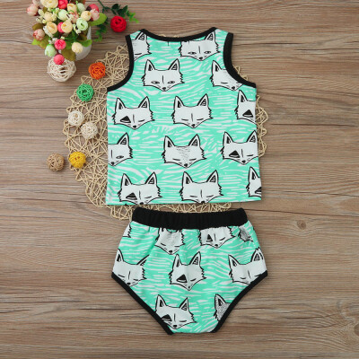 

Newborn Baby Girl Boy Sleeveless Cartoon Fox Top Short Outfits Clothe Set