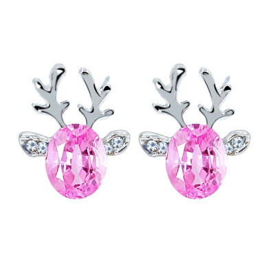 

Fashion Jewelry Cute Women Crystal Gem Antler Stud Earrings 3D Christmas Reindeer Elk Earrings for Women Girls Christmas Gifts