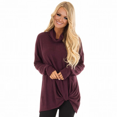 

Solid color bottoming shirt ladies T-shirt high collar long sleeve loose top