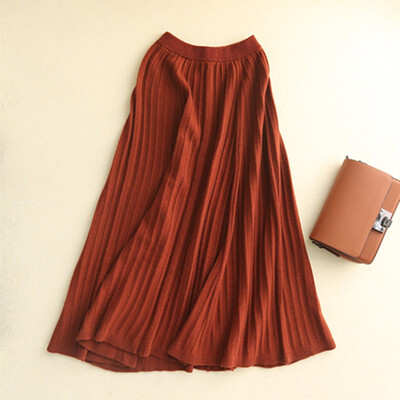 

QIANMUCHUN Womens Cashmere Pleated Skirt Fashion Joker woolen sweater 5783