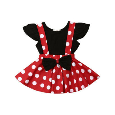 

US Toddler Baby Kids Girls Flying Sleeve Top Strap Skirt Dress Outfit Clothe