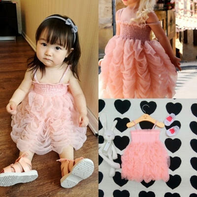 

Toddler Girls Kids Princess Summer Ruffle Bubble Party Tutu Dress Size 1-6Y