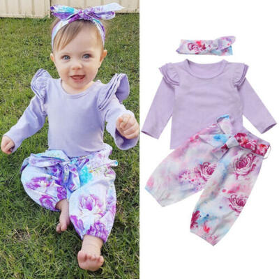 

Newborn Kid Baby Girl Floral Clothes Tops T shirts Tee Long Pants Outfit Set A