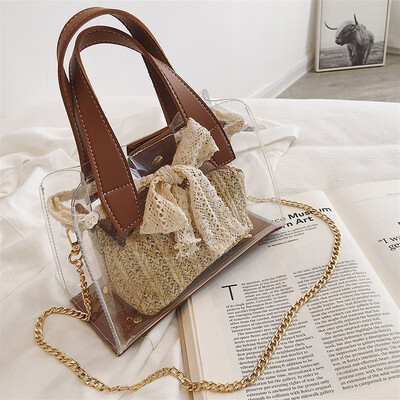 

Summer portable small bag chic chain jelly transparent bag2019 new tote bag one-shoulder bag one-shoulder bag