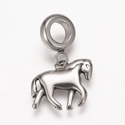 

304 Stainless Steel European Dangle Beads Large Hole Pendants Horse Antique Silver 22mm Hole 5mm Pendant 12x15x2mm