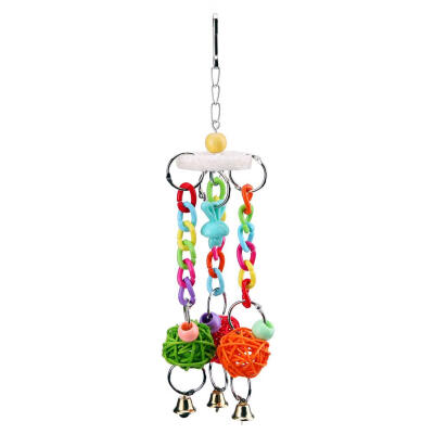 

Colorful Wood Pet Parrots Toys Bells for Birds Play Bite Climb Hanging Cage