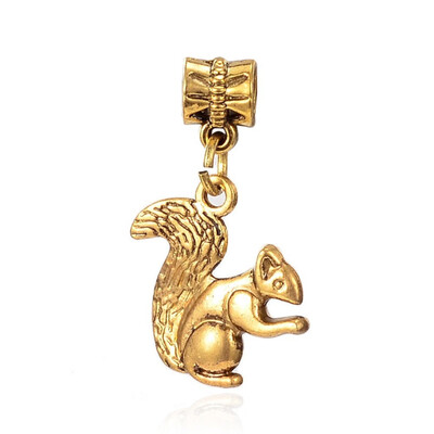 

Tibetan Style Alloy European Dangle Pendants Squirrel Antique Golden 33mm Hole 5mm